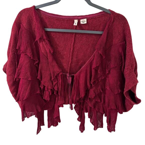 MOTH Wool Blend Red Ruffle Sweater Bohemian Wrap Open Cardigan Size M/L - Picture 1 of 7